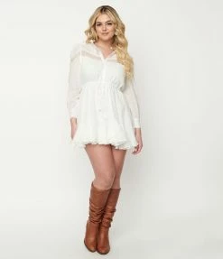 Aakaa White Lace Accent Fit & Flare Dress