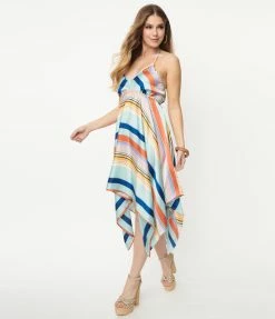 Aakaa Sale Multicolor Stripe Halter Handkerchief Dress