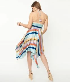 Aakaa Sale Multicolor Stripe Halter Handkerchief Dress