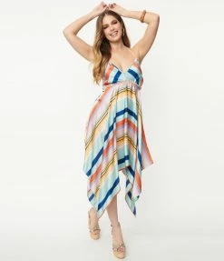 Aakaa Sale Multicolor Stripe Halter Handkerchief Dress