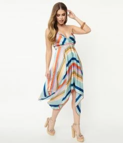 Aakaa Sale Multicolor Stripe Halter Handkerchief Dress