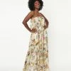Aakaa Champagne & Multicolor Floral Print Strapless Maxi Dress Sale