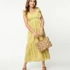 Aakaa Sale Lime Yellow Floral Midi Dress