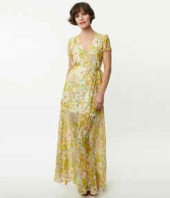 Aakaa Vintage Style White & Orange Floral Wrap Maxi Dress