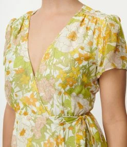 Aakaa Vintage Style White & Orange Floral Wrap Maxi Dress