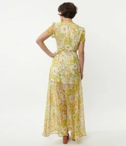 Aakaa Vintage Style White & Orange Floral Wrap Maxi Dress