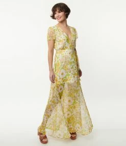 Aakaa Vintage Style White & Orange Floral Wrap Maxi Dress