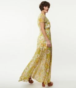 Aakaa Vintage Style White & Orange Floral Wrap Maxi Dress