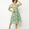 Aakaa Yellow & Green Floral Tiered Midi Dress Sale