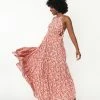Aakaa Sale Pink & Red Floral Tiered Maxi Dress