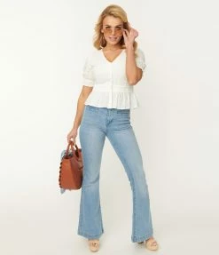 CEROS Sale Light Blue Front Pocket Flare Jeans