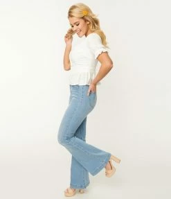 CEROS Sale Light Blue Front Pocket Flare Jeans