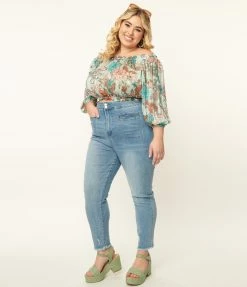 CEROS Sale Plus Size Light Blue Wash Front Pocket Skinny Jeans