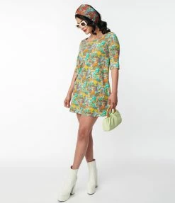 Blue Platypus Teal Mushroom Garden Print Tunic Dress Sale