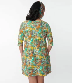 Blue Platypus Teal Mushroom Garden Print Tunic Dress Sale