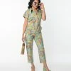Blue Platypus Teal Mushroom Garden Print Jumpsuit