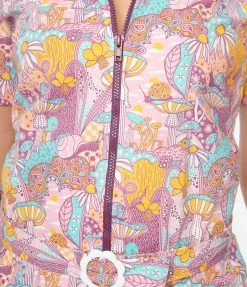 Blue Platypus Pink Mushroom Garden Print Mini Dress Sale