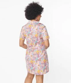 Blue Platypus Pink Mushroom Garden Print Mini Dress Sale