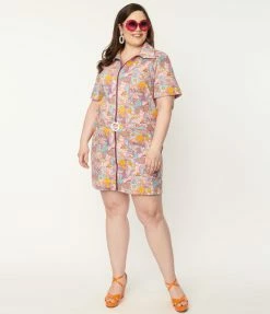 Blue Platypus Plus Size Pink Mushroom Garden Print Mini Dress Sale