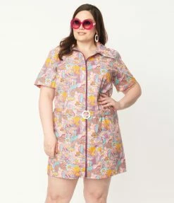 Blue Platypus Plus Size Pink Mushroom Garden Print Mini Dress Sale