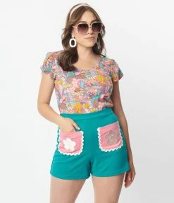 Blue Platypus Pink Mushroom Garden Print Top Sale