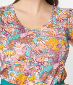 Blue Platypus Pink Mushroom Garden Print Top Sale
