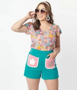 Blue Platypus Pink Mushroom Garden Print Top Sale