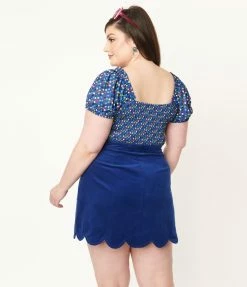 Smak Parlour Plus Size Blue & Rainbow Polka Dot Picnic Party Crop Top