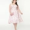 Sale Unique Vintage Plus Size 1950s Pink Floral Burnout Swing Dress