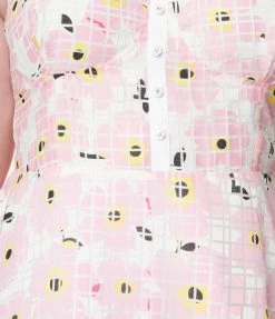 Sale Unique Vintage Plus Size 1950s Pink Floral Burnout Swing Dress