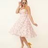 Sale Unique Vintage 1950s Pink Floral Burnout Swing Dress