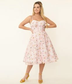 Sale Unique Vintage 1950s Pink Floral Burnout Swing Dress