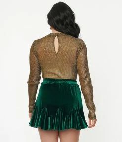 Flying Tomato Silver & Gold Long Sleeve Sheer Bodysuit Sale