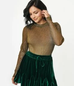 Flying Tomato Silver & Gold Long Sleeve Sheer Bodysuit Sale