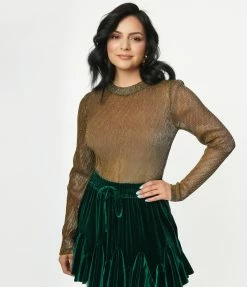 Flying Tomato Silver & Gold Long Sleeve Sheer Bodysuit Sale