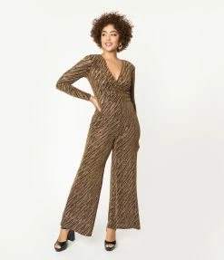 Flying Tomato Sale Gold & Black Zebra Stripe Jumpsuit
