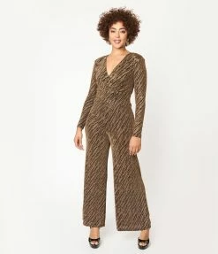 Flying Tomato Sale Gold & Black Zebra Stripe Jumpsuit