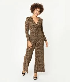 Flying Tomato Sale Gold & Black Zebra Stripe Jumpsuit