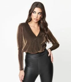 Flying Tomato Black & Gold Shimmer Long Sleeve Bodysuit Sale