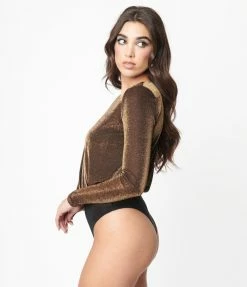 Flying Tomato Black & Gold Shimmer Long Sleeve Bodysuit Sale