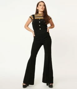 Flying Tomato Retro Black Corduroy Wide Leg Jumpsuit Sale