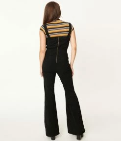 Flying Tomato Retro Black Corduroy Wide Leg Jumpsuit Sale