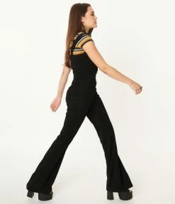 Flying Tomato Retro Black Corduroy Wide Leg Jumpsuit Sale