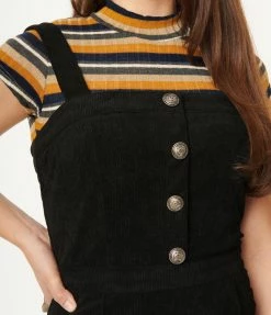 Flying Tomato Retro Black Corduroy Wide Leg Jumpsuit Sale