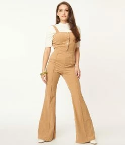 Flying Tomato Retro Taupe Corduroy Wide Leg Jumpsuit Sale