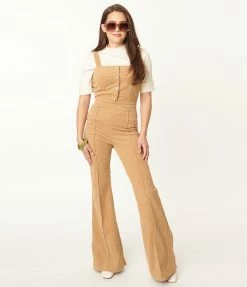 Flying Tomato Retro Taupe Corduroy Wide Leg Jumpsuit Sale