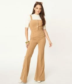 Flying Tomato Retro Taupe Corduroy Wide Leg Jumpsuit Sale