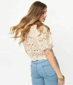 Flying Tomato Vintage Style Beige Crochet Top Sale
