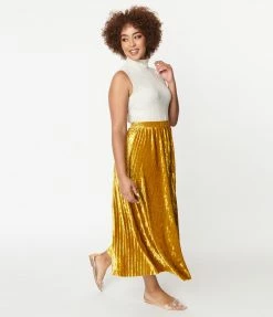 Emory Park Mustard Velvet Midi Skirt