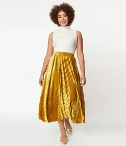 Emory Park Mustard Velvet Midi Skirt